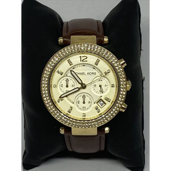 Michael Kors Parker MK5354 Women's Brown Leather Analog Dial Quartz Watch WO364 - Picture 1 of 12